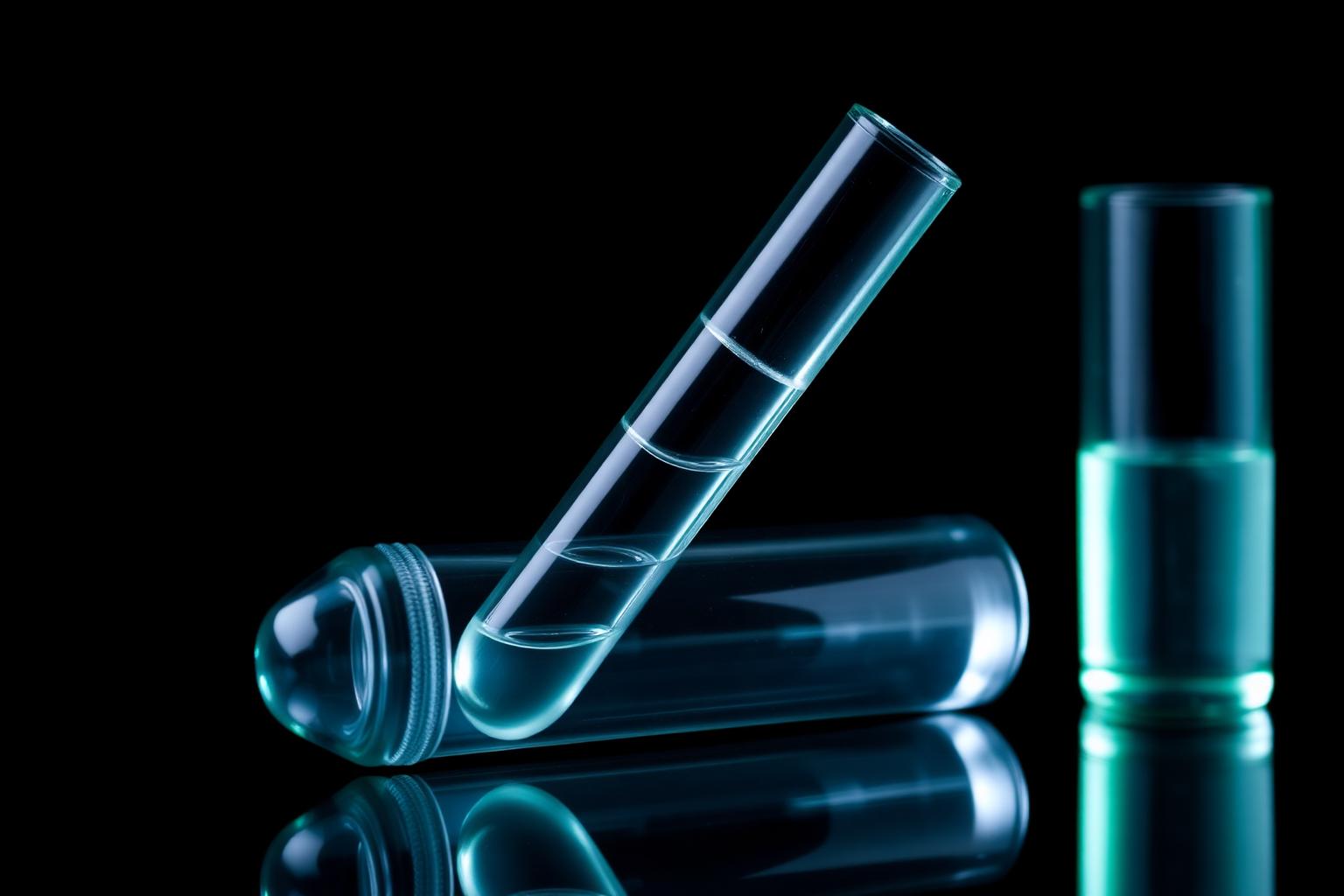 Laboratory research vials on dark background